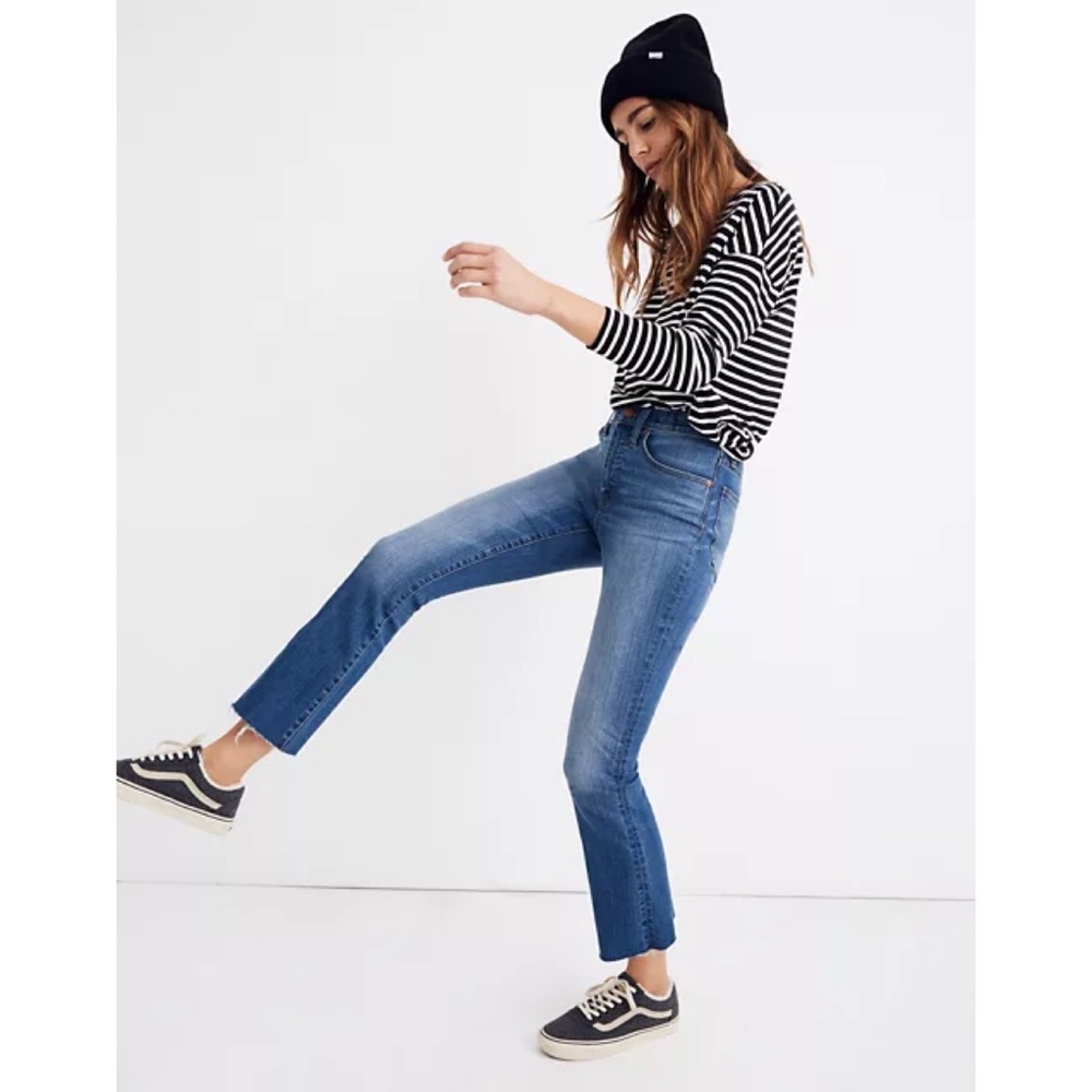 Madewell Sz 28 Cali Demi Boot Jean High Rise Kick Flare Raw Hem Ankle Crop K1887